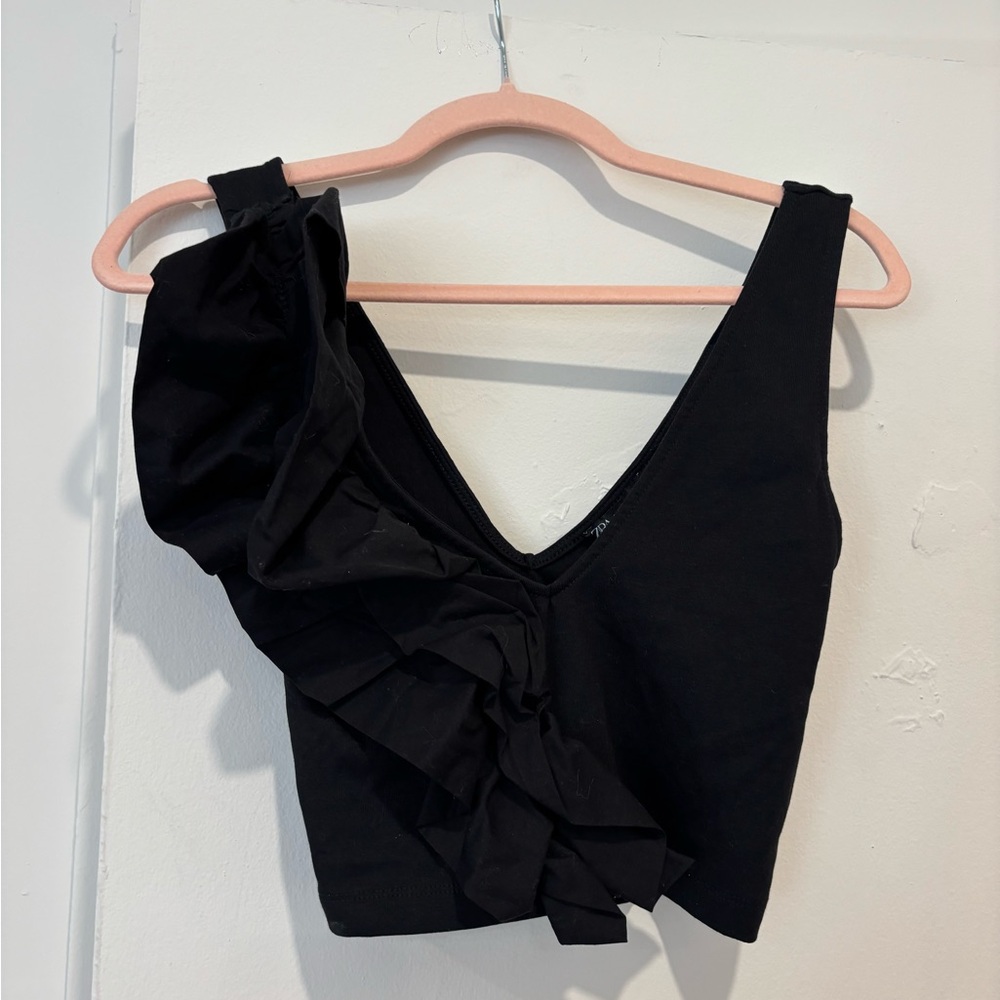 Zara asymmetrical ruffle crop tank